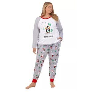 Cuddl Duds Womens Gray Penguin Snow Queen Pockets Pajama Sets Plus Sz 1X New